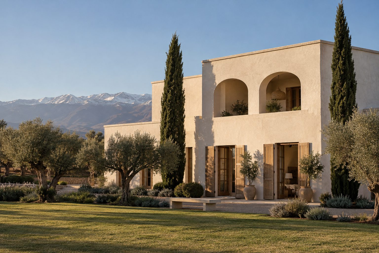 Villa su due piani con loggia al primo piano e giardino di ulivi